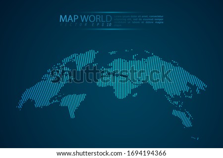 Map world point scales on dark background with Map World. Wire frame 3D mesh polygonal network line, design sphere, dot and structure. Vector illustration eps 10.