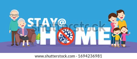 family protective self for prevent coronavirus Wuhan Covid-19.Dad Mom Daughter Son grandparent stay safe campaign to stay at home ,lifestyle activity that you can do at home to stay healthy.