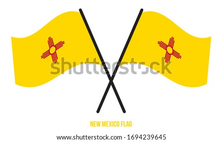 Two Crossed Waving New Mexico Flag On Isolated White Background. United States (USA) Flag Vector Illustration.