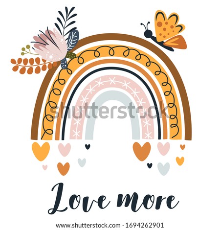 poster with cute rainbow and butterfly on white background - vector illustration, eps