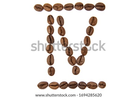 Roman numerals four made from coffee beans on a white background