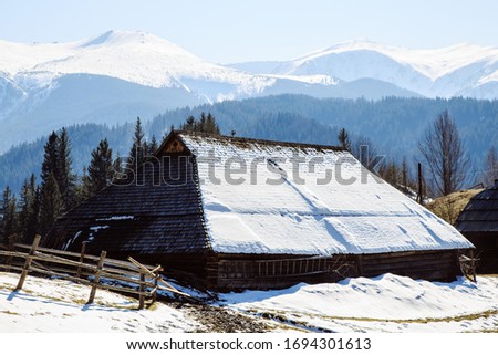 Mountain View of the highest village Bystrets at spring season, Ukraine, travel concept