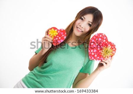 asian woman valentines day giving and receiving gift