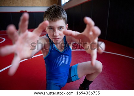 Unique view of youth wrestler