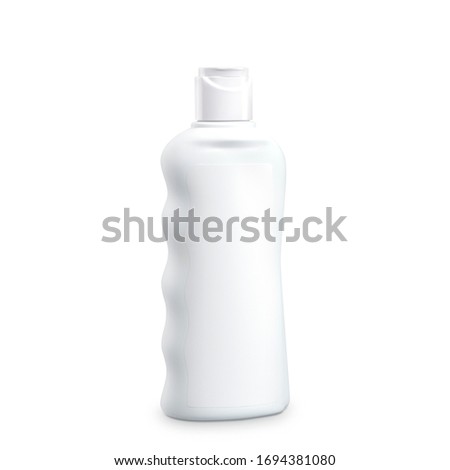 White cosmetic bottles isolated on white background. Hand sanitizer bottle. Antimicrobial liquid gel. Hand hygiene. Shampoo bottle. 3D rendering Royalty-Free Stock Photo #1694381080