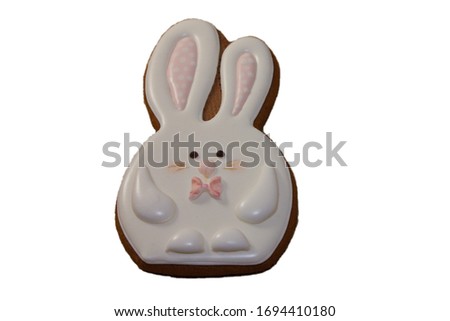 Easter cookies. Gingerbread. Easter holiday symbol. Easter bunny isolated on a white background.