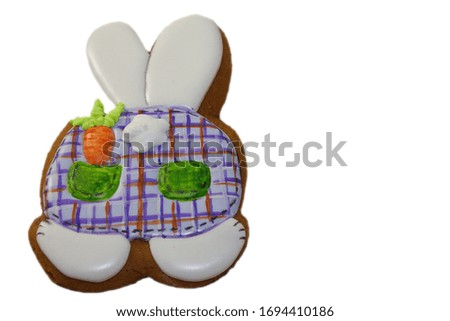 Easter cookies. Gingerbread. Easter holiday symbol. Easter bunny isolated on a white background.