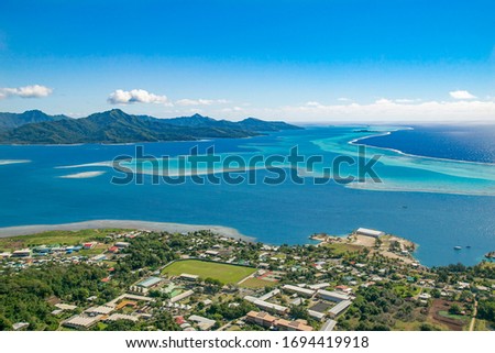 spectacular view over the barrier Reef between the Islands of Raiatea and Tahaa, Society Island, French Polynesia, South pacific Islands