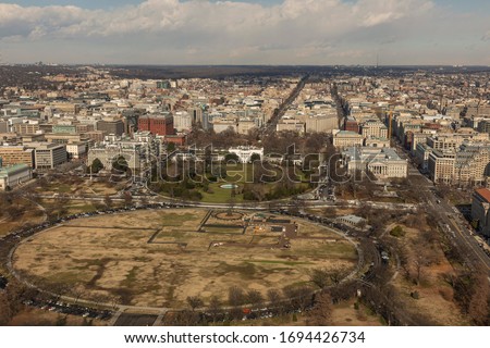 Aerial view of the city of Washington DC, USA.