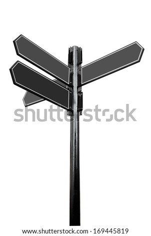 Multi-directional way signpost with blank spaces for text. Isolate on white background.