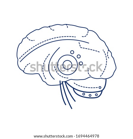 Bio artificial brain black line icon. Software and hardware with cognitive abilities similar to those of human brain. Pictogram for web page, mobile app, promo. Editable stroke.