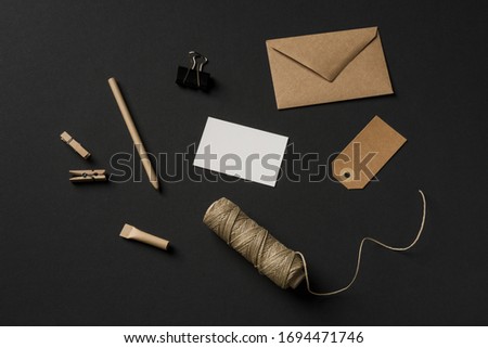 vintage style brand identity mockup, stationery, eco-friendly gray paper, rope, business card, price tag and envelope