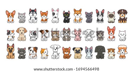Different type of vector cartoon cats and dogs for design. Royalty-Free Stock Photo #1694566498