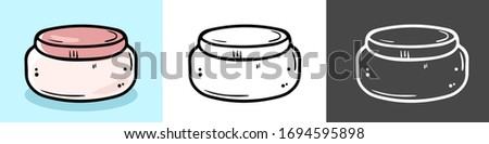 Illustration of cosmetic jars. Suitable for mask, cream, lotion. Three color options.