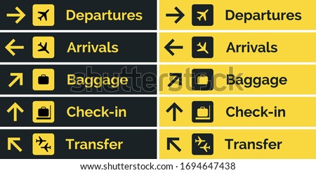 Airport sign departure arrival travel icon. Vector airport board airline sign, gate flight information. Royalty-Free Stock Photo #1694647438