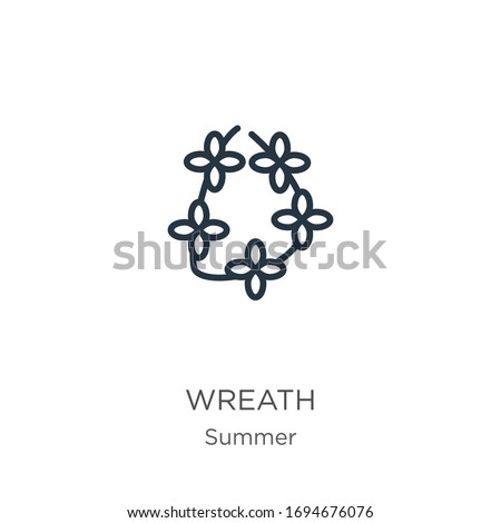Wreath icon. Thin linear wreath outline icon isolated on white background from summer collection. Line vector sign, symbol for web and mobile