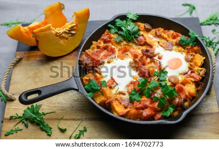 Spanish migas with pumpkin and chorizo