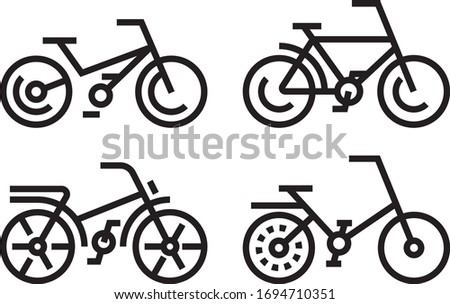 Line art bike, bycycle vector icons set