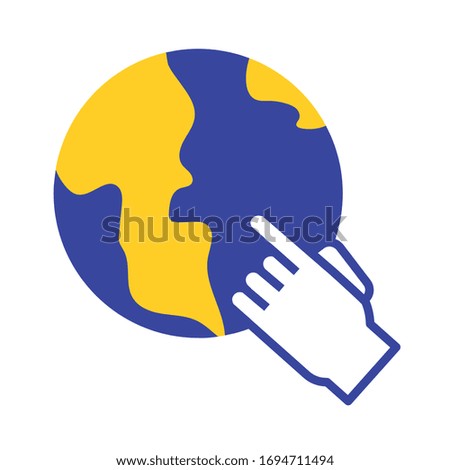 earth planet with hand cursor flat style vector illustration design