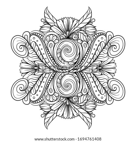 Vector abstract black and white floral motif for antistress coloring