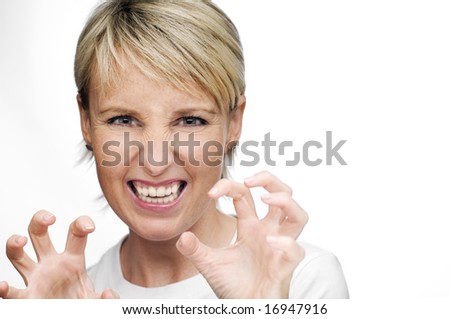 young blond woman angry expression close up shoot