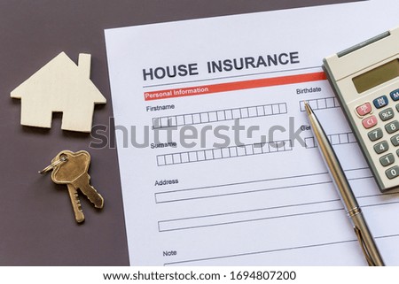House insurance form with model and policy document 