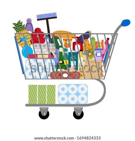 cart store. vector image of a shopping cart. a set of products and basic necessities