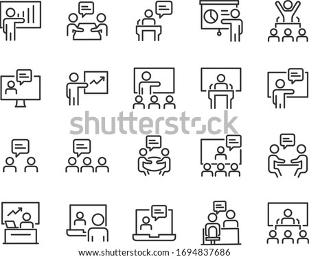 set of training icons, presentation, seminar, video conference Royalty-Free Stock Photo #1694837686