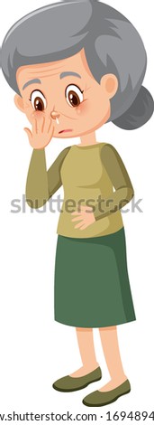 Sick elderly lady character illustration