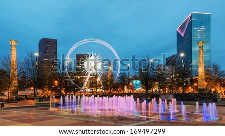 Centennial Olympic Park in Atlanta during blue hour after sunset Royalty-Free Stock Photo #169497299