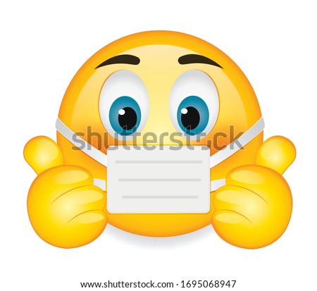 High quality emoticon on white background.Corona emoji.Face With Medical Mask  and thumbs up emoji vector illustration.Mask emoji.Medical mask emoticon.