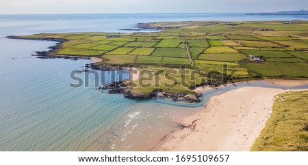 Aerial view of Aberffraw Bay and Beach, Anglesey, Wales, UK