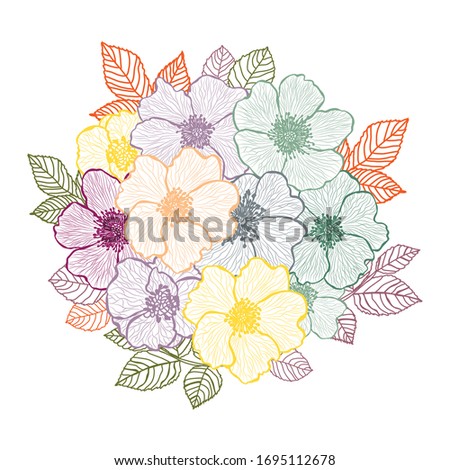 Decorative abstract dogrose flowers, design elements. Can be used for cards, invitations, banners, posters, print design. Floral background in line art style