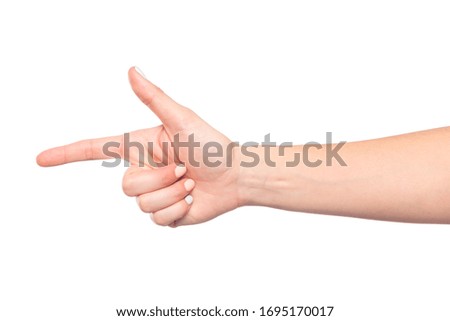 female hand isolated on white background showing hand gestures