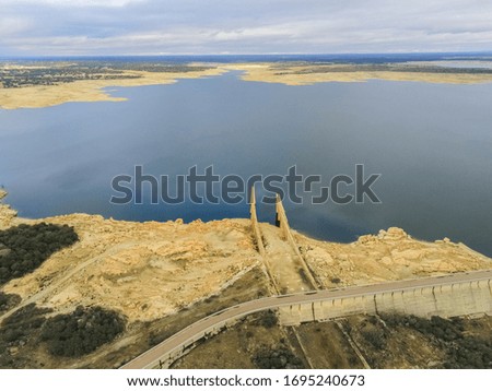 An aerial shot of the Almendro dam in Salamanca, Spain