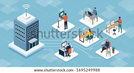 Professional business teleworkers connecting online and working from home for their corporate company, remote working and networks concept Royalty-Free Stock Photo #1695249988