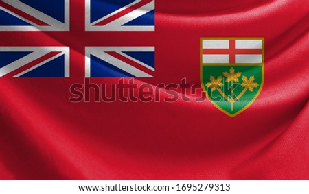 Realistic flag of Ontario on the wavy surface of fabric