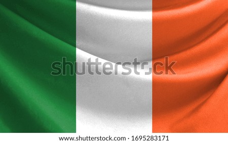 Realistic flag of Ireland on the wavy surface of fabric
