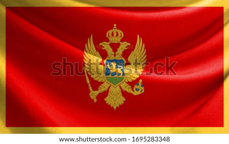Realistic flag of Montenegro on the wavy surface of fabric