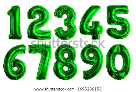inflatable green numbers made of foil on a white isolated background