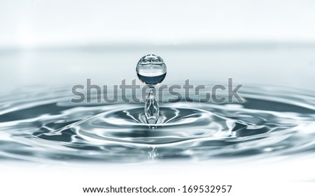 Drop in water. Blue waterdrop macro shot Royalty-Free Stock Photo #169532957