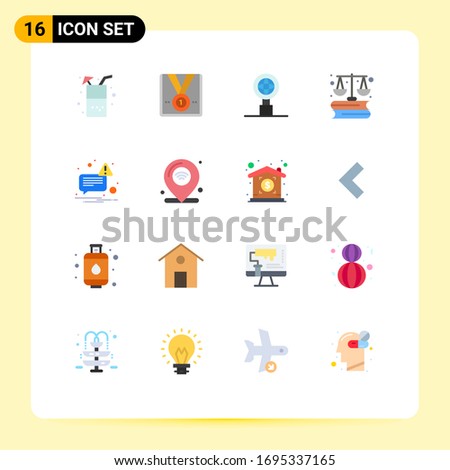 Pack of 16 Modern Flat Colors Signs and Symbols for Web Print Media such as not; marketing; trophy; laws; business Editable Pack of Creative Vector Design Elements
