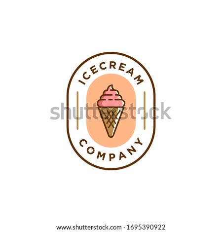 ice cream scoop badge hipster logo icon in trendy cartoon line style 