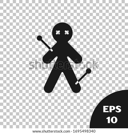 Black Voodoo doll icon isolated on transparent background.  Vector Illustration