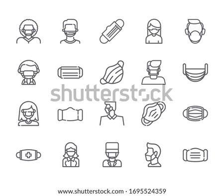 Set of Medical mask Related Vector Line Icons. - vector