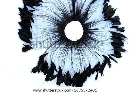 
Frame of black feathers on a white background. Emo style frame made of boa (feather scarf) isolated on white. exotic soft beautiful black feather
