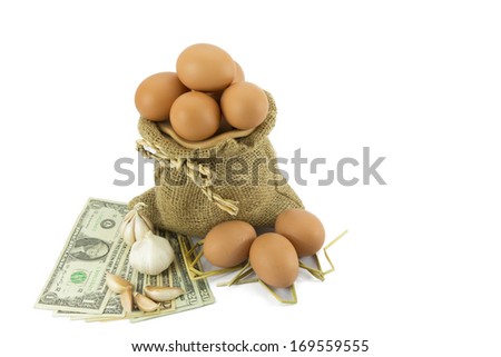 Eggs in small sack on White Backgrounds