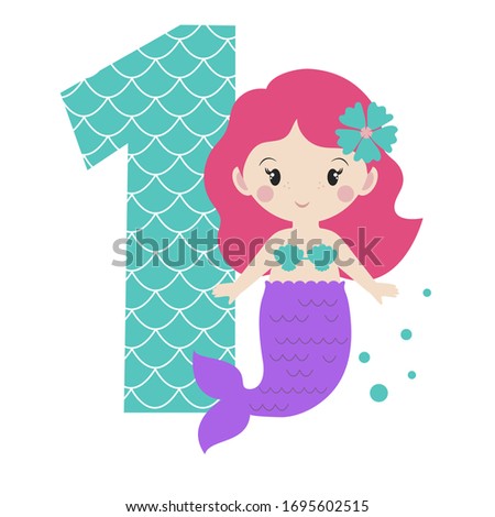 Mermaid birthday inspiration quote isolated on white background. Summer print t-shirt design. Can be used for baby print, kids wear, baby shower, invitation card.