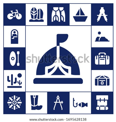 Modern Simple Set of adventure Vector filled Icons. Contains such as Bike, Sleeping bag, Kayak, Tent, Desert, Sport bag, Chest and more Fully Editable and Pixel Perfect icons.