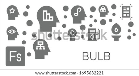 Modern Simple Set of bulb Vector filled Icons. Contains such as Mind, Idea, Fuse, Eco fuel, Torch, Layout and more Fully Editable and Pixel Perfect icons.